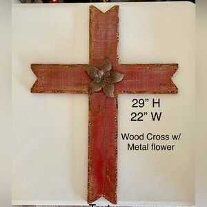 Rustic Red Wood Cross with Metal Flower